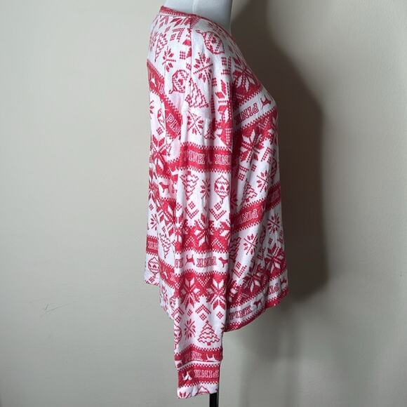 PINK Victoria’s Secret Red and White Christmas Print Sweatshirt - Picture 4 of 7